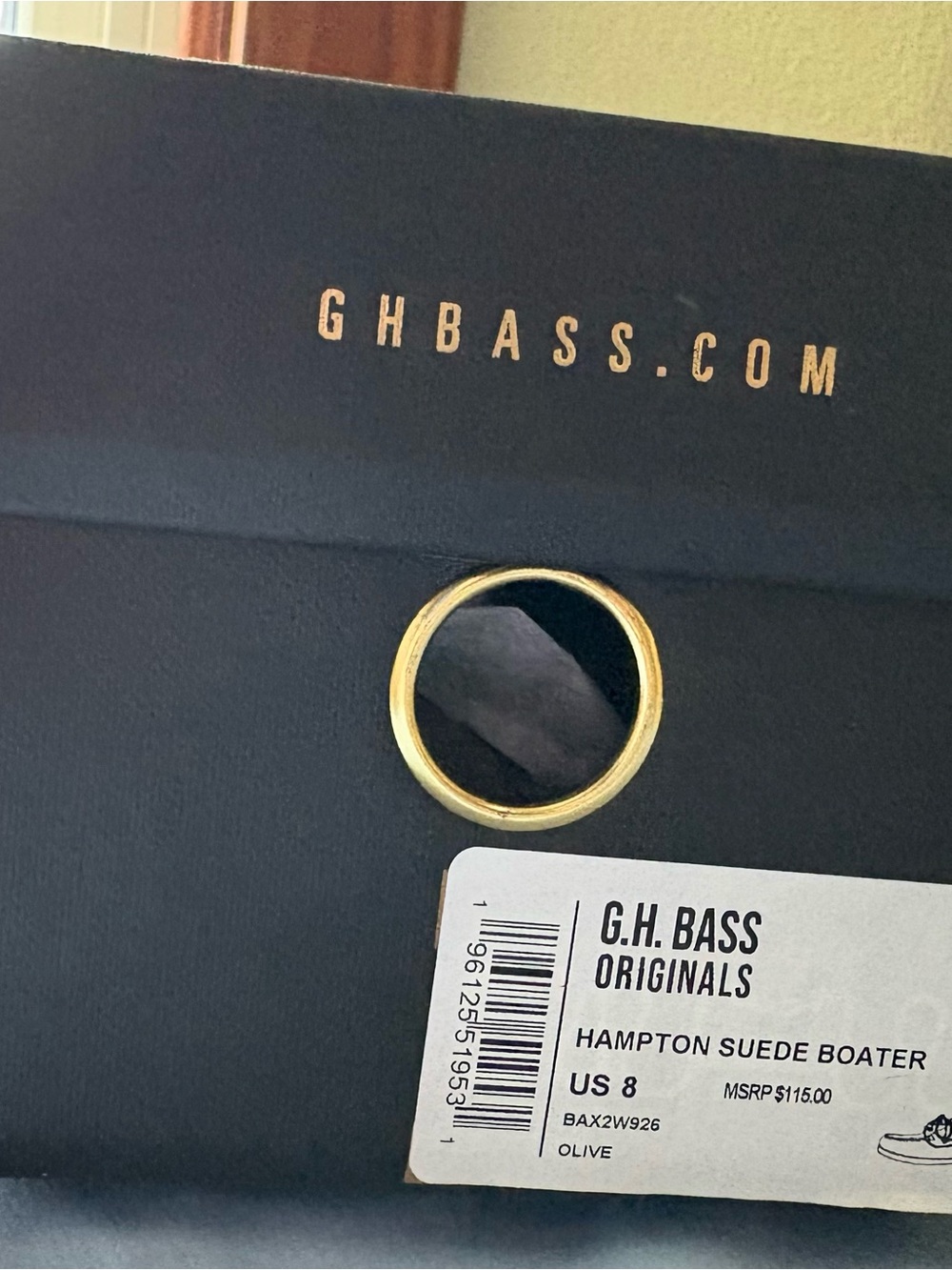 G.H. Bass & Co. Olive Suede Moccasin Boat Shoes with Cream Laces - Picture 3 of 3